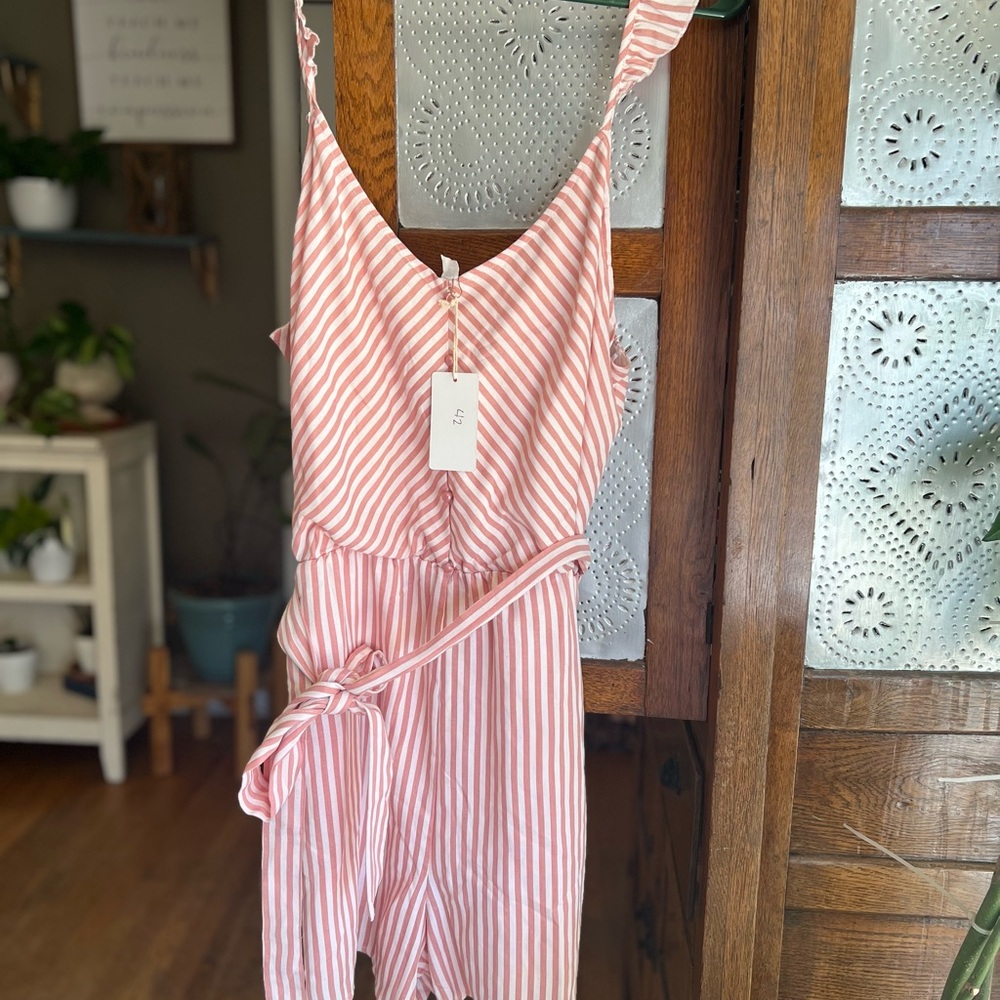 Boutique Pink and White Striped Jumpsuit